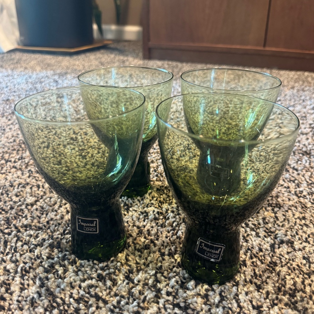 Vintage Lenox Imperial Glass Reflection Verde Green MCM Set of 4 Goblets